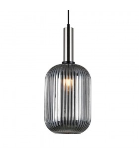 Modern Hanging Pendant Satin Nickel 1 Light  with Glass, Smoky Shade, E27 - 1