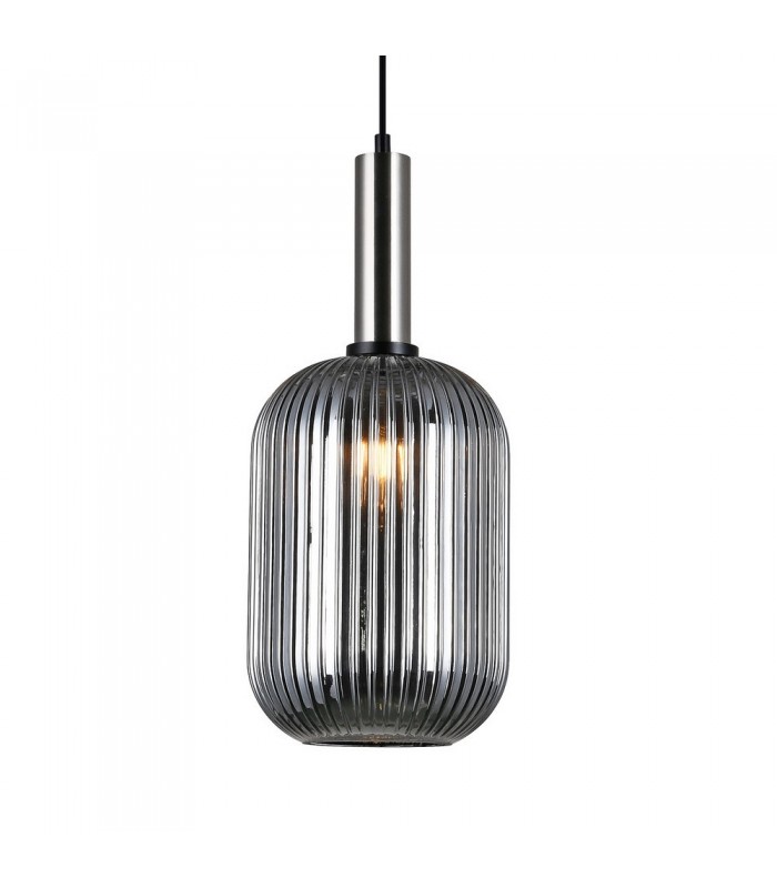 Modern Hanging Pendant Satin Nickel 1 Light  with Glass, Smoky Shade, E27 - 1