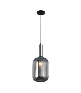 Modern Hanging Pendant Satin Nickel 1 Light  with Glass, Smoky Shade, E27 - 2