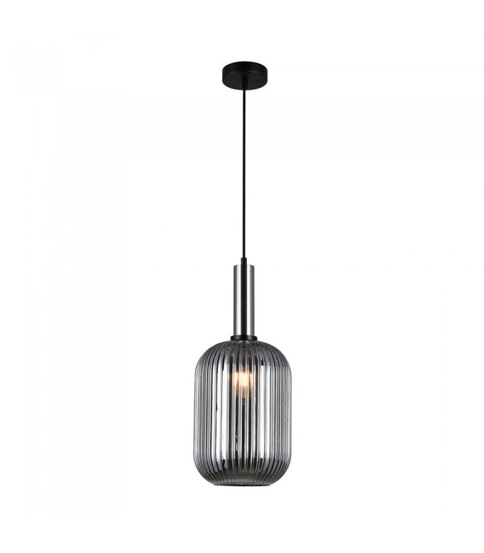 Modern Hanging Pendant Satin Nickel 1 Light  with Glass, Smoky Shade, E27 - 2