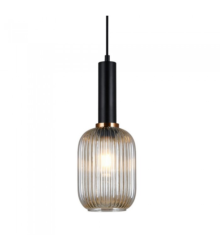 Modern Hanging Pendant Black 1 Light  with Amber Shade, E27 - 1
