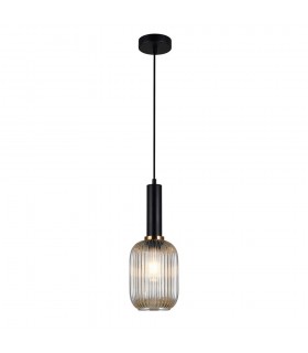 Modern Hanging Pendant Black 1 Light  with Amber Shade, E27 - 2