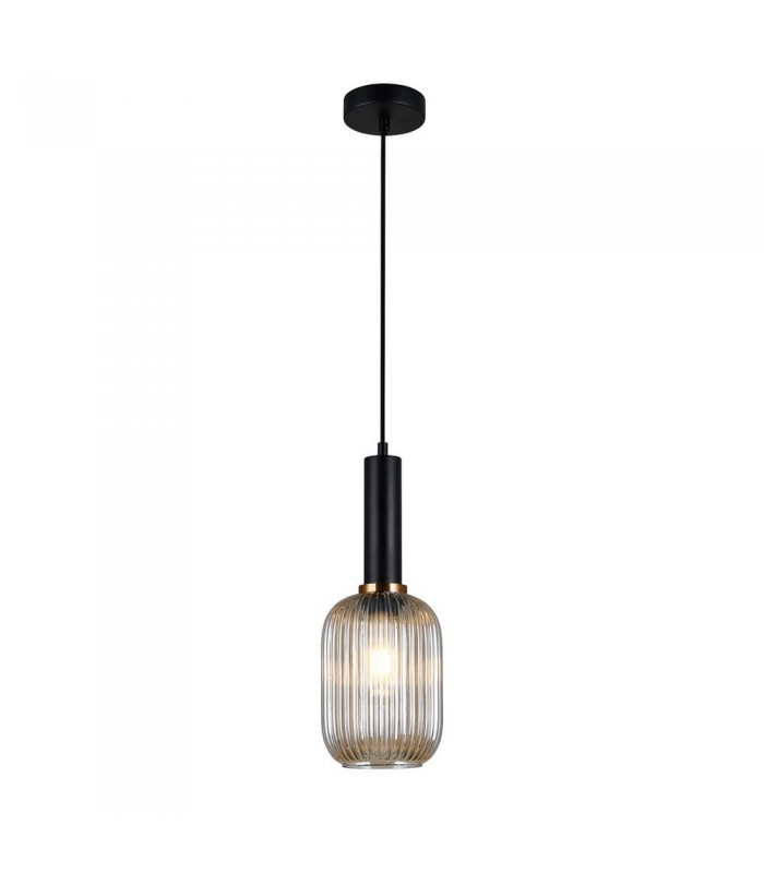Modern Hanging Pendant Black 1 Light  with Amber Shade, E27 - 2