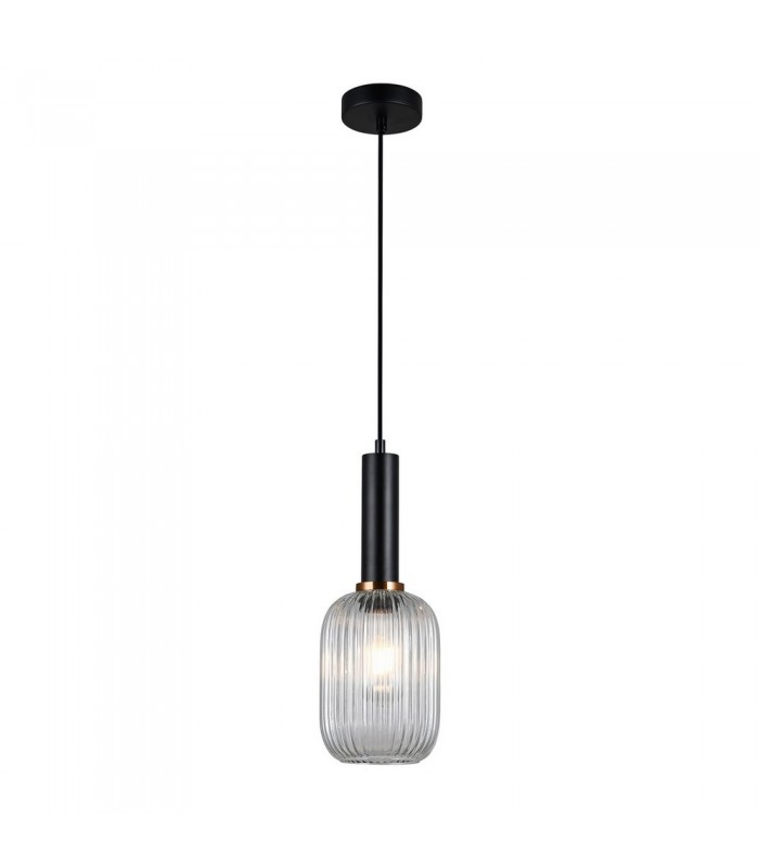 Modern Hanging Pendant Black 1 Light  with Clear Shade, E27 - 2