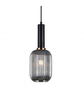 Modern Hanging Pendant Black 1 Light  with Glass, Smoky Shade, E27 - 1