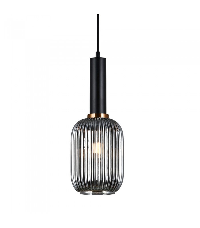 Modern Hanging Pendant Black 1 Light  with Glass, Smoky Shade, E27 - 1