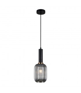 Modern Hanging Pendant Black 1 Light  with Glass, Smoky Shade, E27 - 2