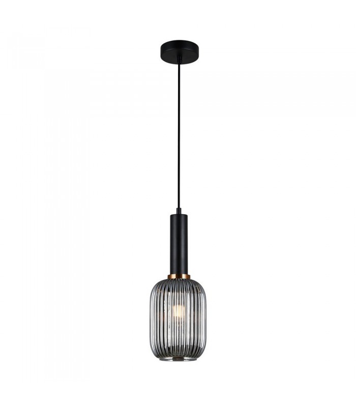 Modern Hanging Pendant Black 1 Light  with Glass, Smoky Shade, E27 - 2