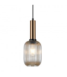 Modern Hanging Pendant Brass 1 Light  with Amber Shade, E27 - 1