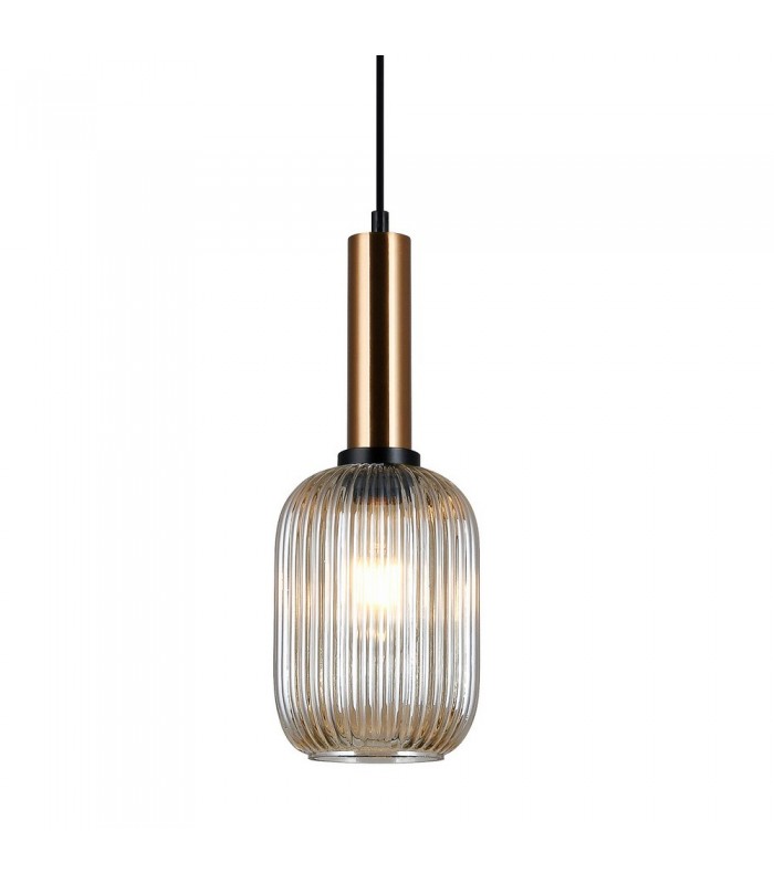 Modern Hanging Pendant Brass 1 Light  with Amber Shade, E27 - 1