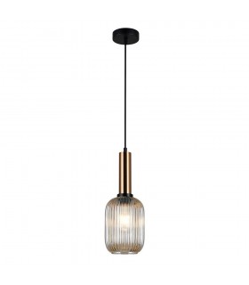 Modern Hanging Pendant Brass 1 Light  with Amber Shade, E27 - 2