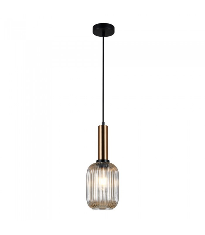Modern Hanging Pendant Brass 1 Light  with Amber Shade, E27 - 2