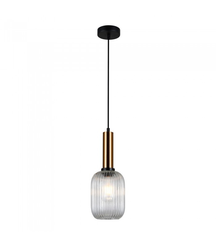 Modern Hanging Pendant Brass 1 Light  with Clear Shade, E27 - 2
