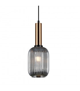 Modern Hanging Pendant Brass 1 Light  with Glass, Smoky Shade, E27 - 1