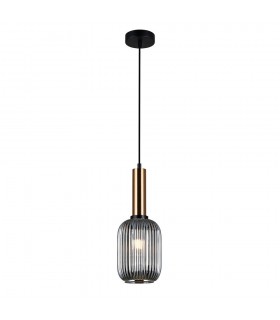 Modern Hanging Pendant Brass 1 Light  with Glass, Smoky Shade, E27 - 2