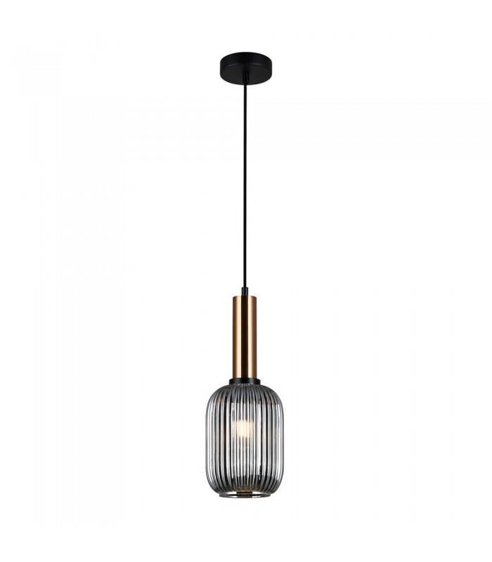 Modern Hanging Pendant Brass 1 Light  with Glass, Smoky Shade, E27 - 2