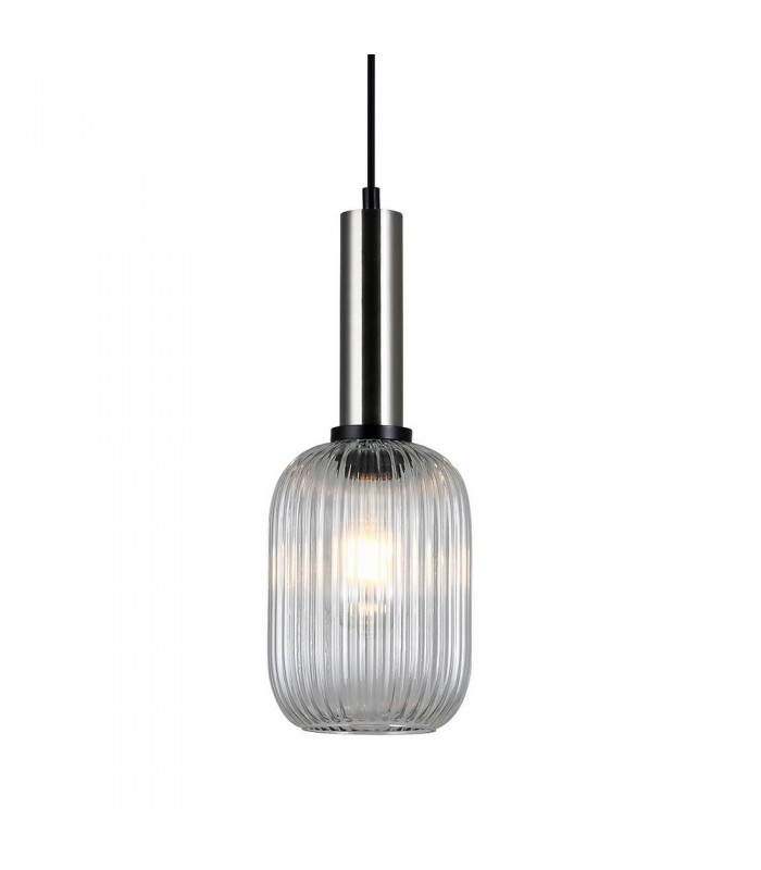 Modern Hanging Pendant Satin Nickel 1 Light  with Clear Shade, E27 - 1