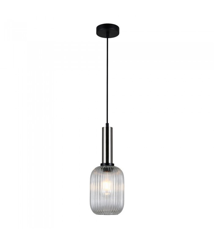 Modern Hanging Pendant Satin Nickel 1 Light  with Clear Shade, E27 - 2