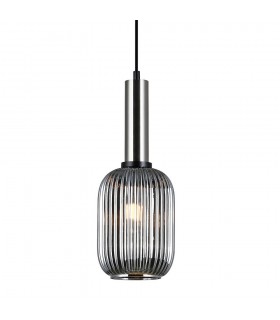 Modern Hanging Pendant Satin Nickel 1 Light  with Glass, Smoky Shade, E27 - 1