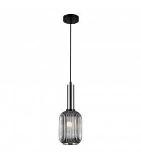 Modern Hanging Pendant Satin Nickel 1 Light  with Glass, Smoky Shade, E27 - 2