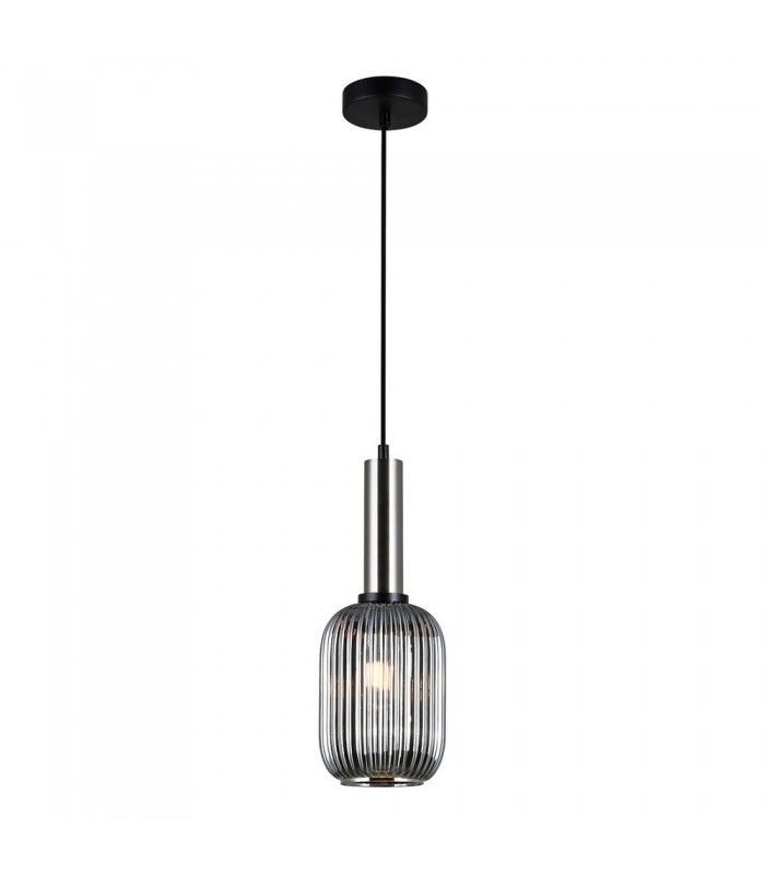 Modern Hanging Pendant Satin Nickel 1 Light  with Glass, Smoky Shade, E27 - 2
