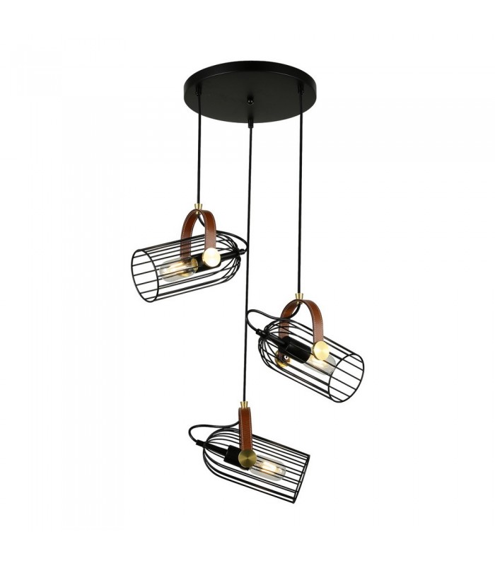 Industrial And Retro Hanging Pendant Black 3 Light , E27 - 1