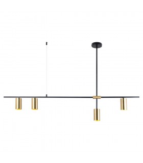 Modern Hanging Pendant Black, Brass 4 Light  with Brass Shade, GU10 - 1