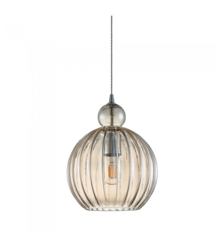 Modern Hanging Pendant Chrome 1 Light  with Cognac Shade, E27 Dimmable - 1
