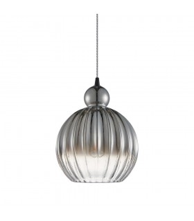 Modern Hanging Pendant Black Matt 1 Light  with Smoke Grey Shade, E27 Dimmable - 1