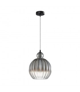 Modern Hanging Pendant Black Matt 1 Light  with Smoke Grey Shade, E27 Dimmable - 2