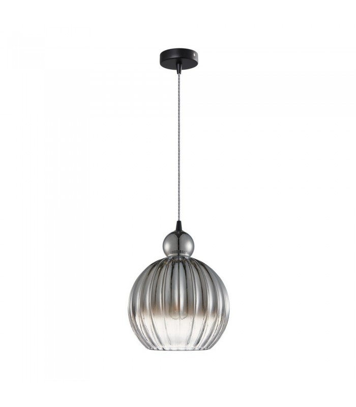Modern Hanging Pendant Black Matt 1 Light  with Smoke Grey Shade, E27 Dimmable - 2