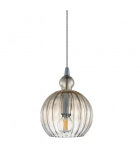 Modern Hanging Pendant Chrome 1 Light  with Cognac Shade, E27 Dimmable - 1