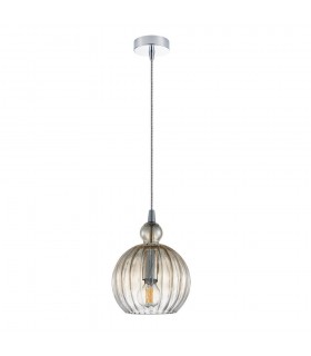 Modern Hanging Pendant Chrome 1 Light  with Cognac Shade, E27 Dimmable - 2