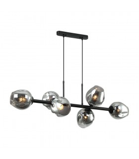 Modern Hanging Pendant Black, Smoky 6 Light  with Graphite Smoky Shade, E27 - 1