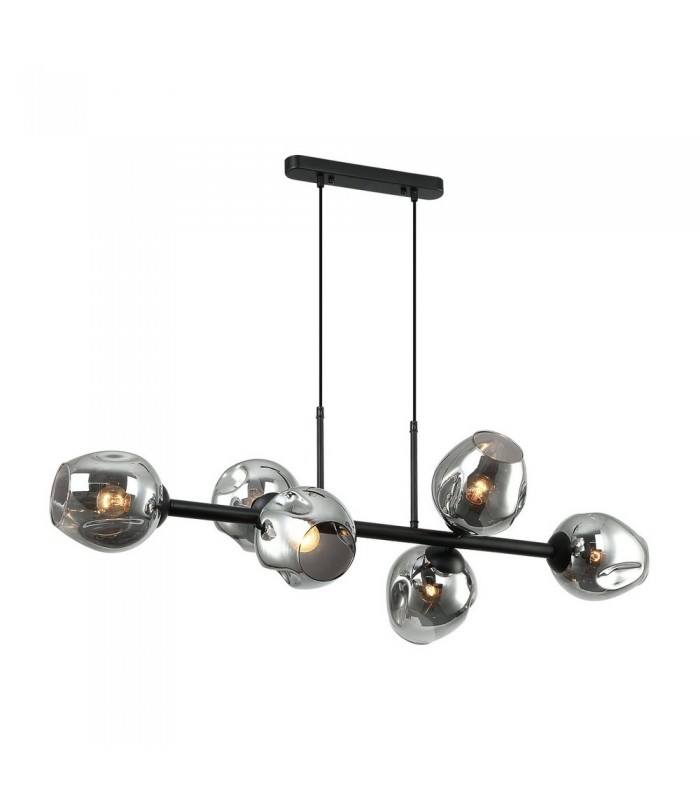Modern Hanging Pendant Black, Smoky 6 Light  with Graphite Smoky Shade, E27 - 1