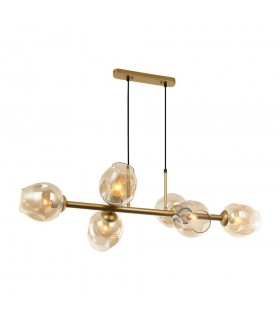 Modern Hanging Pendant Golden, Honey 6 Light  with Amber Shade, E27 - 1