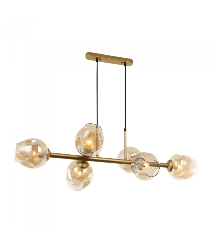 Modern Hanging Pendant Golden, Honey 6 Light  with Amber Shade, E27 - 1