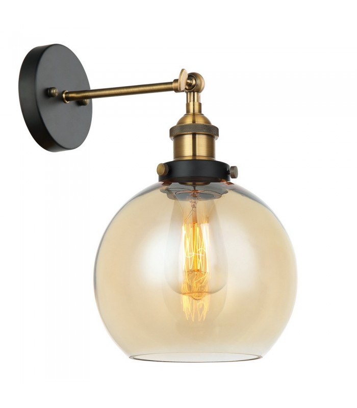Industrial And Retro Wall Lamp Black, Gold 1 Light  with Amber Shade, E27 Dimmable - 1