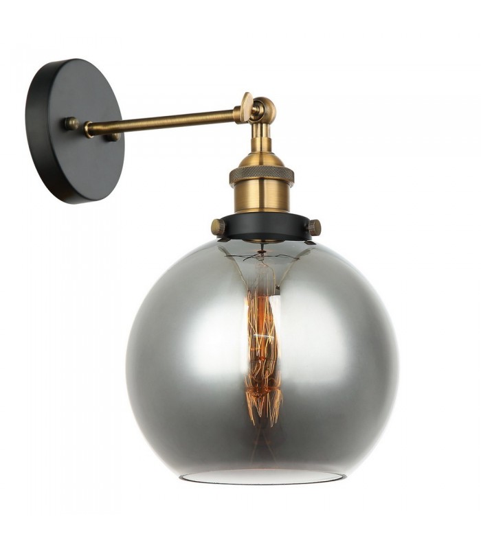 Industrial And Retro Wall Lamp Black, Gold 1 Light  with Smoky Shade, E27 Dimmable - 1