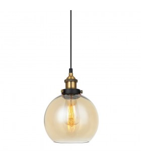 Industrial And Retro Hanging Pendant Black, Gold 1 Light  with Amber Shade, E27 Dimmable - 1