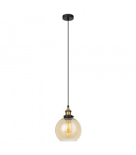 Industrial And Retro Hanging Pendant Black, Gold 1 Light  with Amber Shade, E27 Dimmable - 2