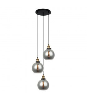 Industrial And Retro Hanging Pendant Black, Gold 3 Light  with Smoky Shade, E27 Dimmable - 1