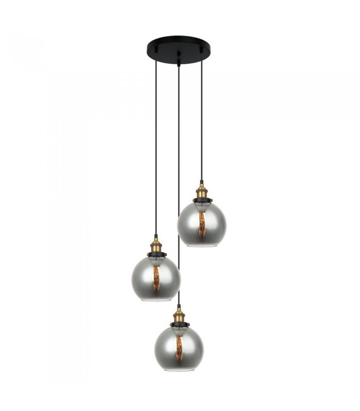Industrial And Retro Hanging Pendant Black, Gold 3 Light  with Smoky Shade, E27 Dimmable - 1