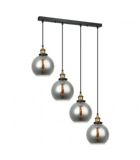Industrial And Retro Hanging Pendant Black, Gold 4 Light  with Smoky Shade, E27 Dimmable - 1