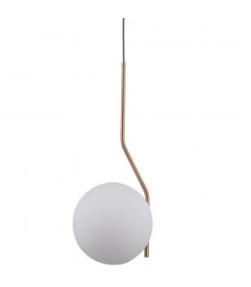 Modern Hanging Pendant Honey Brass 1 Light  with White Shade, E27 - 1