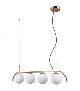 Modern Hanging Pendant Honey Brass 4 Light  with White Shade, G9 - 1
