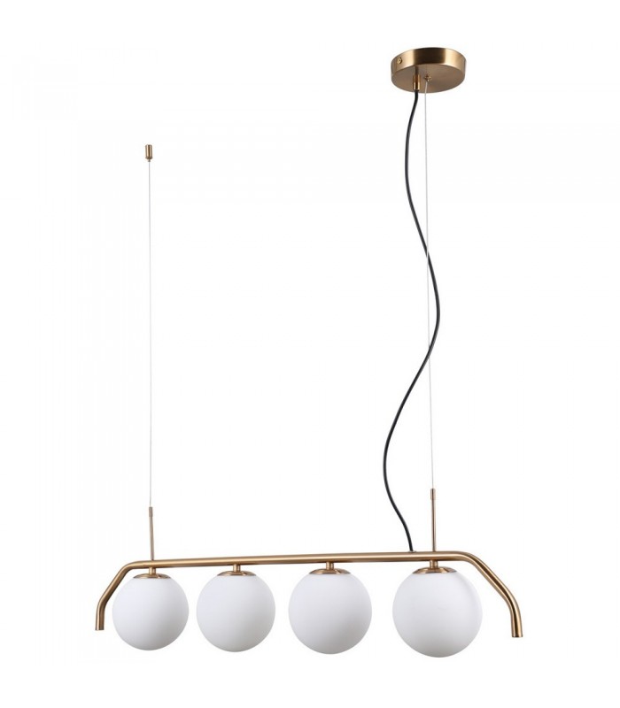 Modern Hanging Pendant Honey Brass 4 Light  with White Shade, G9 - 1