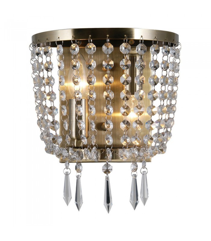 Wall Lamp Antique Bronze 2 Light  with Crystal Glass Shade, E14 - 2