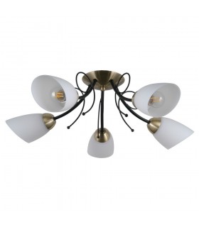 Stylized Flush Ceiling Light Black, Antique Bronze 5 Light  with White Shade, E27 - 1