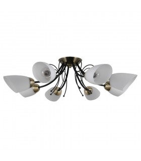 Stylized Flush Ceiling Light Black, Antique Bronze 8 Light  with White Shade, E27 - 1